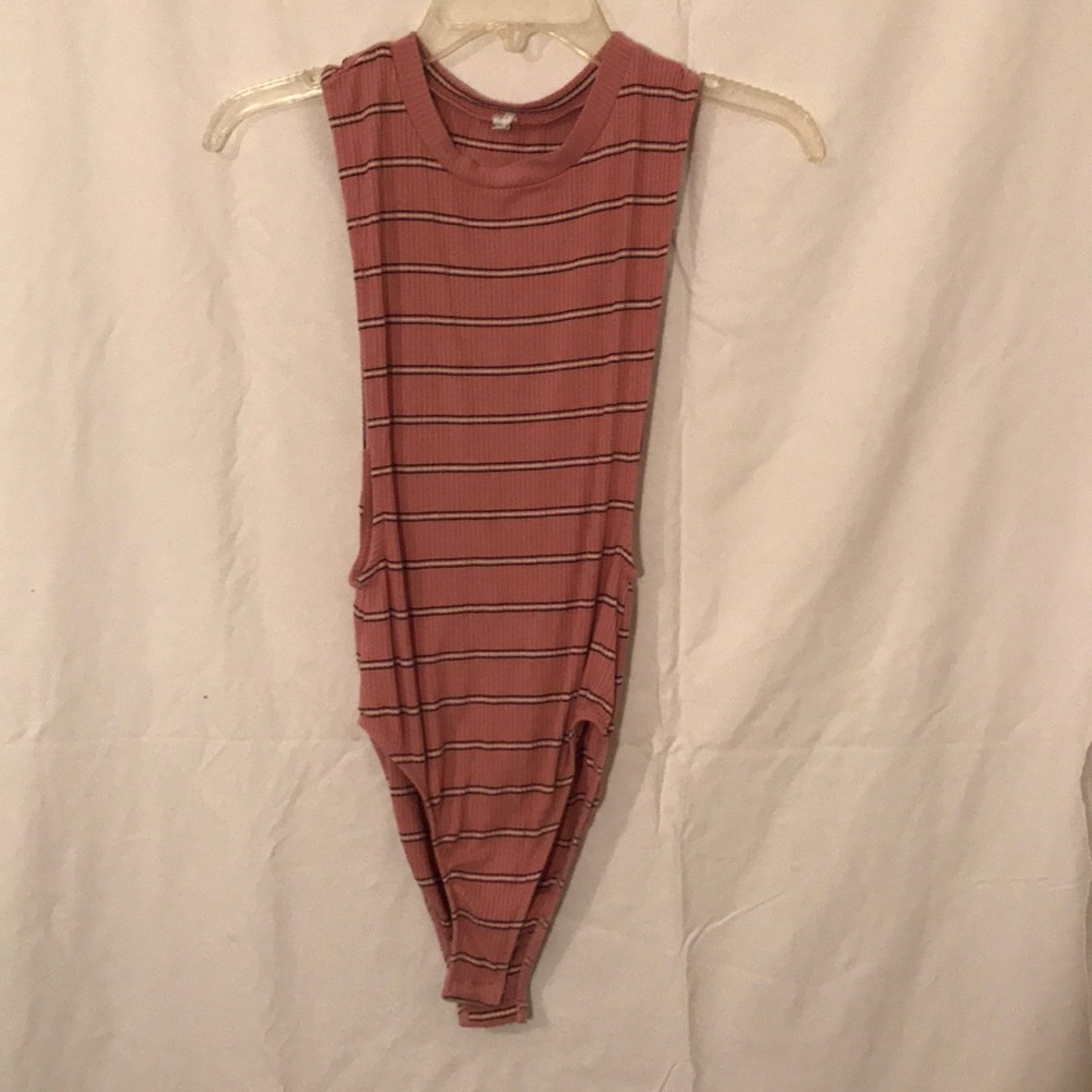 Pink rubbed body suit with stripes